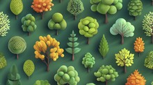 Types Of Trees On Green Background