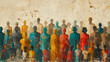© Krisana - illustration of Colorful upper body silhouettes of people from many generations as a population concept,generative ai