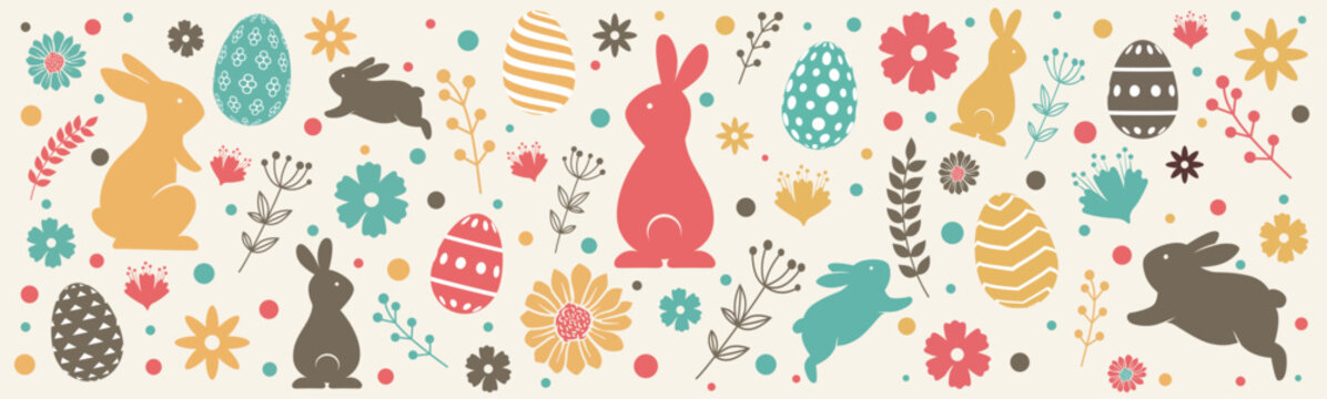 easter bunnies design, easter doodle background, great for textiles, web banners, wallpapers, wrappi