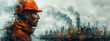 © Krisana - construction company head with city portrait,generative ai