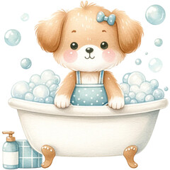 Wall Mural - cute watercolor animals in bathtub,animals in bathroom,shower animals