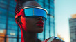 fashion model accessorized with futuristic visor sunglasses