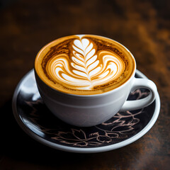 Poster - A close-up of a coffee cup with latte art.