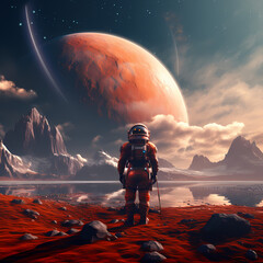 Poster - A futuristic astronaut exploring an alien planet.