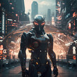A futuristic robot in a science fiction setting. 