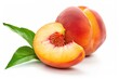 Sliced Peach With Leaf on White Background