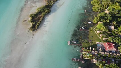 Wall Mural - 4k aerial drone view, from tulum, bacalar, zona arqueológica, laguna 7 colores, yucatan quintana roo