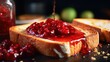 A close up of a piece of bread with jam on it. Ideal for food and breakfast concepts