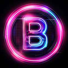 B text for the logo where the font is clear, stylish,black background, neon-colored, aurora light, and sophisticated to make an eye-catching, notable, neon-colored aurora light and luxurious