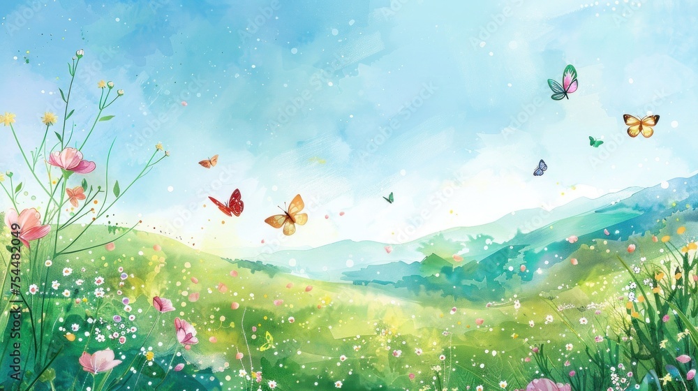 Watercolor Spring Break Springtime Watercolor Scene - Capture the essence of spring in a ...
