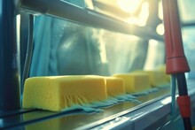 Yellow sponges neatly arranged on a countertop, perfect for household cleaning tasks