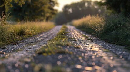 Canvas Print - A dirt road running through a field. Suitable for rural, travel themes