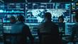A team of cybersecurity experts huddled around a monitor, analyzing lines of code and security logs to thwart potential cyber threats.