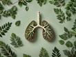 This image features a pair of lungs made out of green tree branches, surrounded by green leaves.