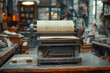 An antique letterpress machine printing out a message on paper, capturing the charm of traditional print communication. Concept of vintage correspondence. Generative Ai.