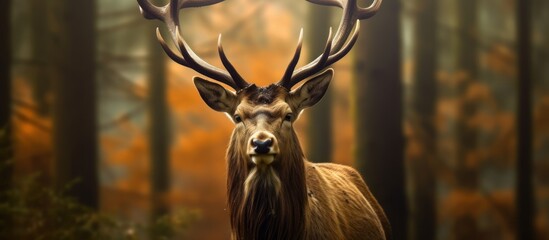 Wall Mural - close up elk with woodland background