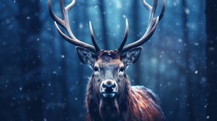 Wall Mural - close up elk with snowfall background