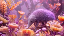 A Purple Fantasy Hedgehog In A Colorful Forest