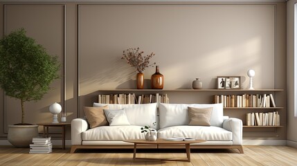 Wall Mural - Blank living room interior with white couches