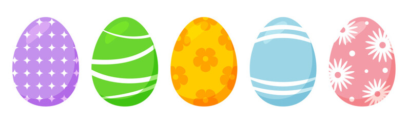 Poster - Colorful easter eggs isolated on transparent background. Easter Pattern with spring ornament, abstract flowers, plants. Vector design illustartion for greeting card, banner, print, poster 