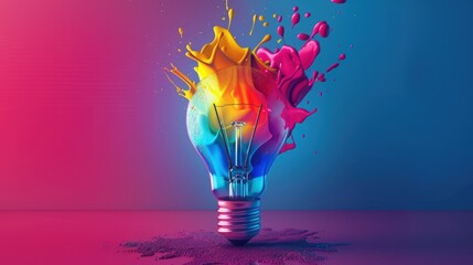 Creative ideas depicted through light bulbs with colorful paint. Generate AI image