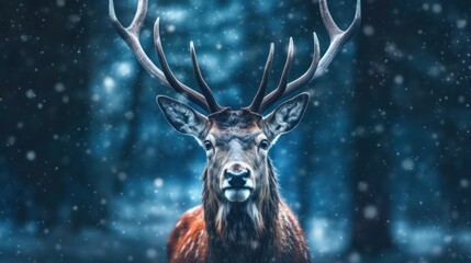 Wall Mural - close up elk with snowfall background