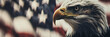 USA patriotic banner with bald eagle in front of the American flag 