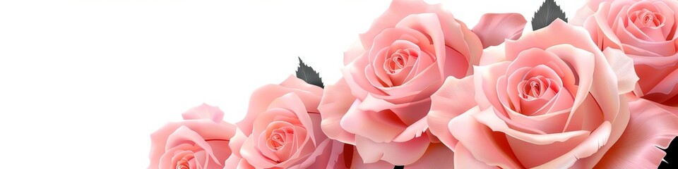 Wall Mural - Selective Focus of Lush Pink Roses with Soft Petals and Foliage Fading to White, Perfect for Elegant Backgrounds