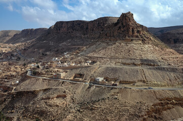 Canvas Print - Aerial view of Toujane Berber village near Matmata city, Kebili Governorate in Tunisia