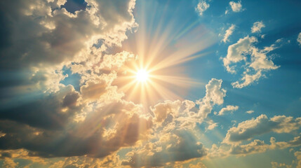 Wall Mural - Sun is shining brightly through clouds, creating warm