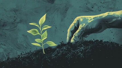 Poster - A hand plants a seedling in rich soil, symbolizing the growth of future carbon sinks.