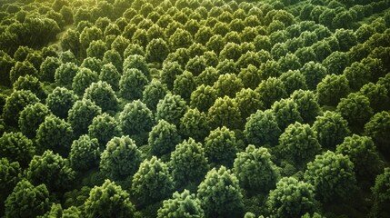 Canvas Print - A bird's-eye view of a reforestation initiative, where every tree symbolizes a move towards climate action.