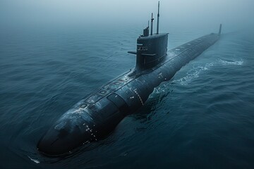 Poster - A large submarine is in the water