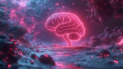 Wall Mural - human brain in abstract shape with lights.