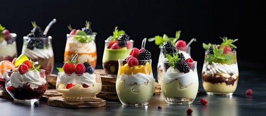 Sticker - A Stunning Display of Various Desserts Arranged on a Table for a Tempting Sweet Treat Spread