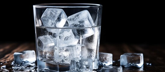 Poster - Refreshing Glass of Ice Sitting on a Rustic Wooden Table on a Sunny Afternoon