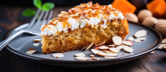 Canvas Print - Delicious Piece of Cake Temptingly Served on a Plate with a Silver Fork