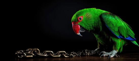 Sticker - Vibrant Parrot with Striking Red Beak and Lush Green Feathers in Exotic Wildlife Portrait