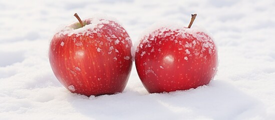 Poster - Crunchy Red Apples Blanketed by Fresh Snow in Winter Wonderland Landscape