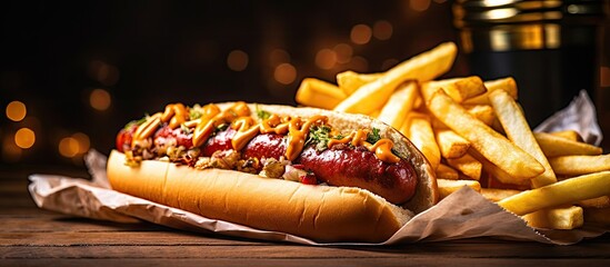 Canvas Print - Delicious Hot Dog Loaded with Toppings for a Savory Fast Food Snack