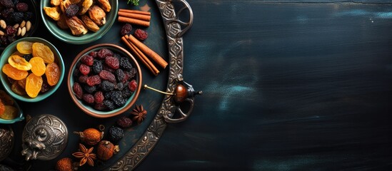 Poster - Rustic Table Setting with Assorted Dried Fruits and Nuts for Healthy Snacking