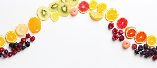 Wall Mural - Assortment of Fresh and Colorful Fruits and Berries on a White Background