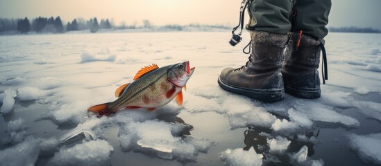 Wall Mural - Solitude of a Fish: Loneliness and Reflection on Winter's Frozen Lake