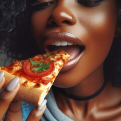 Wall Mural - woman eating pizza