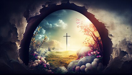 Wall Mural - Easter concept, holy cross,