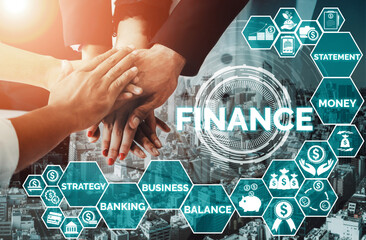 Finance and Money Transaction Technology Concept. Icon Graphic interface showing fintech trade exchange, profit statistics analysis and market analyst service in modern computer application. uds