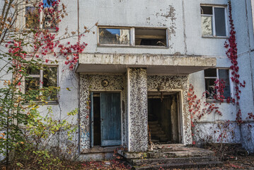 Sticker - Entrance to abandoned residential building in Pripyat ghost city in Chernobyl Exclusion Zone, Ukraine