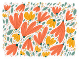 Fototapeta Młodzieżowe - Set of hand drawn floral shapes and botanical elements. Abstract contemporary modern trendy vector illustration. Flat vector set of flowers, branches, leaves and seeds.