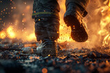Fototapeta Uliczki - Close-up Image Capturing Dramatic Steps Taken Amidst a Fiery Blaze