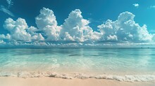 Tropical Beach Panorama Seascape With A Wide Horizon Showcasing The Beautiful Expanse Of The Sky Meeting The Sea 